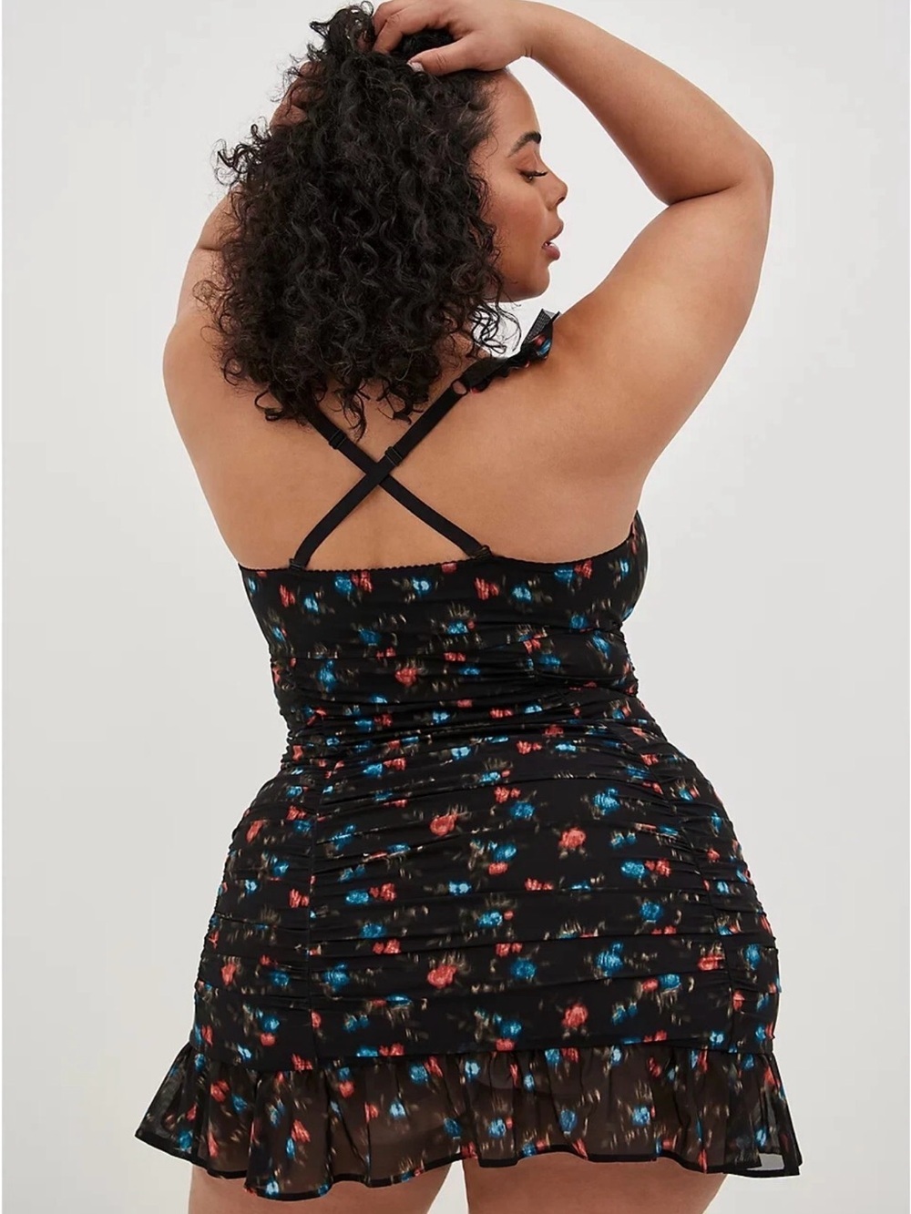 Torrid Ruched Mesh Ruffle Chemise Sweet Ikat - Picture 3 of 12